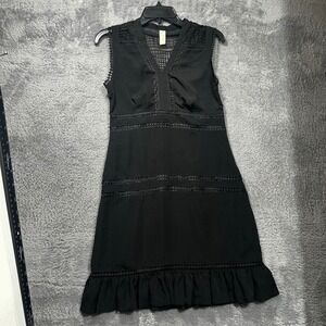 Allison Joy Dress Womens XS‎ Black Crochet Lace V-Neck Ruffle Hem Mini 49793EV
